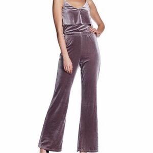 Jack by BB Dakota Bert Jumpsuit Velvet Purple Lavender Silver Flared Leg S Glam